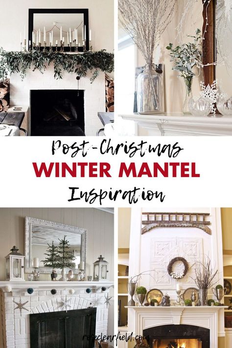 Winter Mantle Ideas, Winter Mantle Decor After Christmas, Winter Mantel Decorating Ideas, Post Christmas Decor, After Christmas Winter Decor, Winter Fireplace Decor, Decorating After Christmas, Mantel Inspiration, Winter Mantle Decor