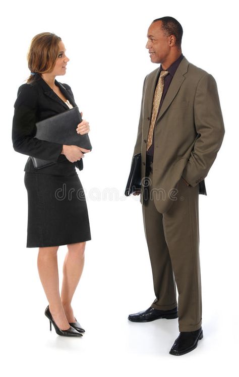 Two Business People Talking on White. A professionally dressed man and woman sta , #sponsored, #White, #professionally, #dressed, #Business, #People #ad People Talking Reference, Talking Reference, Attractive Background, Print Design Fashion, People Talking, Women Talk, Business People, Print Designs Inspiration, Woman Standing