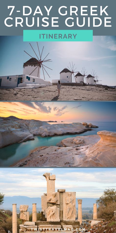 Windmills of Mykonos, Beaches of MIlos and ancient greek statues in Ephesus Greek Island Cruise, Greek Isles Cruise, Greek Cruise, Greece Cruise, Greek Isles, Cyclades Islands, Crete Greece, Best Cruise, Greek Food