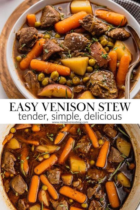 Venison Steak Diane, Deer Steak Stew, Hind Quarter Venison Recipes, Venison Dutch Oven Recipes, Quick Venison Recipes, Deer Meat Stew Recipes, Canned Deer Meat Recipes Dinners, Deer Meat Soup Recipes, What To Make With Deer Meat