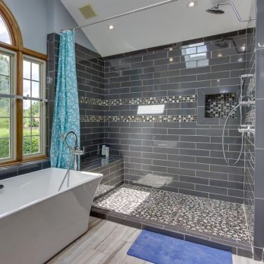 Glass Tile Backsplash | TileBar.com Subway Tile Shower Designs, Grey Tiles Living Room, Master Shower Tile, Large Shower Tile, Sego Lily, Gray Shower Tile, Backsplash Options, Glass Tile Bathroom, Grey Bathrooms Designs