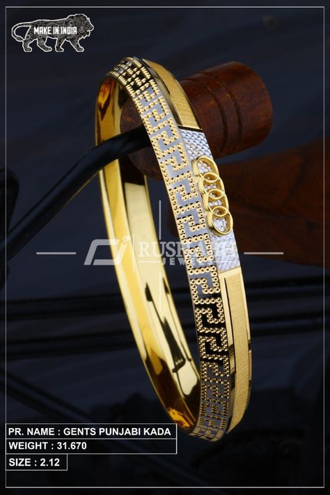 Gold Kada For Men, Punjabi Kada, Gents Kada, Cnc Bangles, Gold Kangan, Mens Bracelet Gold Jewelry, Man Gold Bracelet Design, Gold Pendants For Men, Gents Bracelet