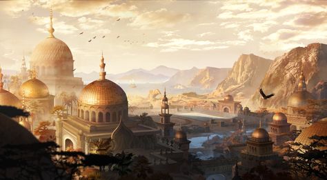 Desert City, Armor Drawing, Desert Aesthetic, Deserts Of The World, Dream Fantasy, Fantasy Life, World Of Fantasy, Fantasy City, Fantasy Places