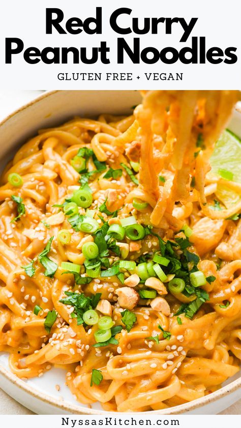 Peanut Butter Curry Noodles, Peanut Curry Noodles, Dairy Free Noodle Recipes, Curry Noodles Recipe, Thai Curry Noodles, Impossible Recipes, Red Curry Noodles, Asian Sides, Healthy Noodle Recipes