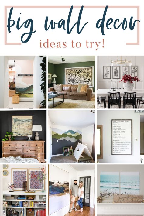 The good news is that you don't have to go out and spend a fortune on huge art pieces. You can make your own large wall decorations! If you're struggling with how to fill big blank walls in your home, you'll love today's post! I'm sharing my favorite big wall decor ideas. Large Wall Minimalist Decor, How To Decorate A Large Entry Wall, Large Wall Art Entryway, Big Wall Art Kitchen, Lounge Room Artwork Ideas, Large Great Room Wall Decor Ideas, Decorating A Large Wall In Living Room Tall Ceilings, Wall Art Layout Ideas Living Room, Wall Art Large Space