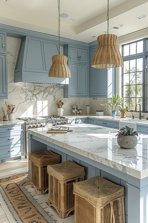 Coastal Boho Kitchen, Beachy Kitchens, Coastal Kitchen Ideas, Boho Kitchen Ideas, Coastal Kitchen Design, Coastal Kitchen Decor, Lake House Kitchen, Beach Kitchens, Beach House Kitchens