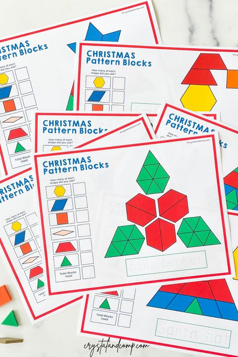 Holiday Pattern Block Mats Free, Christmas Tangram Printable Free, Christmas Pattern Block Mats Free, Christmas Shape Activities Preschool, Christmas Shape Activities, Christmas Geometry Activities, Pattern Blocks Printables Free, Pattern Block Templates Free Printable, Free Pattern Block Printables