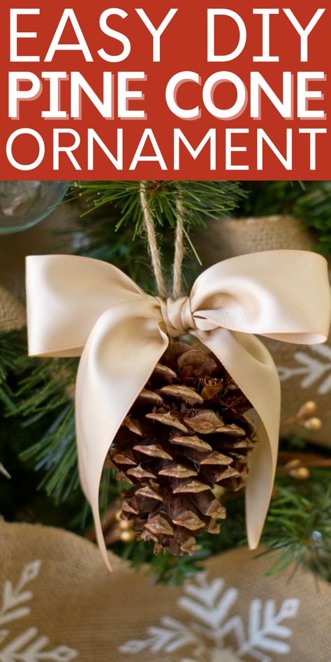 Decorate your tree this year with a fun and easy DIY Pine Cone Ornament. Pine Cone On Christmas Tree, Diy Pinecone Ornaments Xmas, Glitter Pinecone Ornaments, Pine Cones Christmas Crafts, Natural Christmas Tree Ornaments Diy, Pinecone Christmas Tree Ornaments, Pine Cone Tree Ornaments, Pine Cone Tree Decorations, Pine Cone Christmas Tree Ornaments