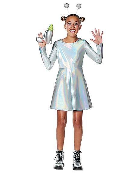 Tween Alien Dress - Spirithalloween.com Girl Alien Costume, Space Blaster, Alien Dress, Alien Costume Women, Space Girl Costume, Alien Halloween Costume, Space Themed Party, Halloween Kids Costumes Girls