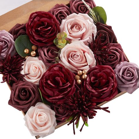 PRICES MAY VARY. For a classic, elegant look, this burgundy flower combo is the obvious choice. It’s large wine rend and pink silk roes set romantic and love tone, the special scattered chrysanthemums and leaves add vivaciousness. It will be a perfect bouquet in your sweet and unforgettable wedding. Wedding flower package details: Red brush rose x4, avalanche rose pink x2, scattered chrysanthemums x3, Pink foam rose x2, Dark Burgundy foam rose x4, Burgundy foam rose x4, Dusty purple rose x2, Gol White Flower Centerpieces, Table Centerpiece Flower, Olive Green Weddings, Burgundy And Blush Wedding, Pink Centerpieces, Wedding Flower Packages, Red And Pink Roses, Foam Roses, Roses Pink