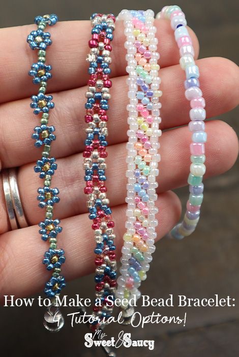 How to Make a Seed Bead Bracelet: 4 Tutorial Options - My Sweet and Saucy How To Make Simple Beaded Bracelets, Seed Bead Crafts Bracelets, Easy Beaded Friendship Bracelets, Seed Beads Design, Jewellery Making Bracelets, Patterns For Beaded Bracelets, Bracelets With Square Beads, Weaved Beaded Bracelets, Seed Bead Weaving Tutorial