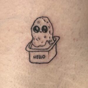 Dinosaur Nugget Tattoo, Chicken Nuggets Tattoo, Chicken Nugget Tattoo Ideas, Mini Chicken Tattoo, Dino Nugget Tattoo, Chicken Nugget Tattoo, Nugget Tattoo, Snow Tattoo, Chicken Tattoo