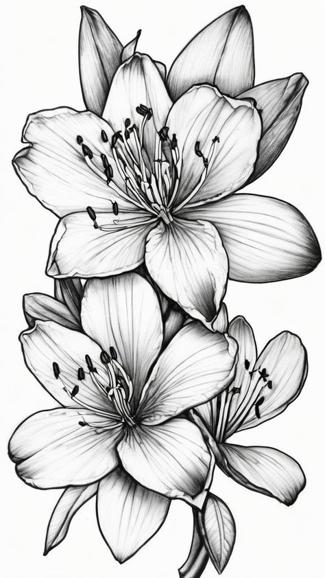 Azaleas Tattoo Flower, Azealia Flower Tattoo, Azucena Flower Tattoo, Flower Drawings For Tattoos, Floral Stencil Tattoo, Azazel Tattoo, Azalea Drawing, Azalea Tattoos, Name Tattoo With Flowers