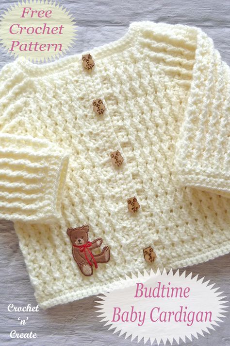 Free crochet budtime baby cardigan pattern from crochet ‘n’ create. | quick easy crochet baby cardigan | free crochet pattern | crochet baby sweater free pattern Crochet Newborn Baby Boy Sweater Free Pattern, Crochet Baby Jacket Free Pattern, Baby Sweaters Crochet, Crochet Baby Cardigan Free Pattern, Crochet Slouchy Beanie Pattern, Crochet Baby Sweater Sets, Sweater Free Pattern, Quick Easy Crochet, Baby Cardigan Pattern Crochet