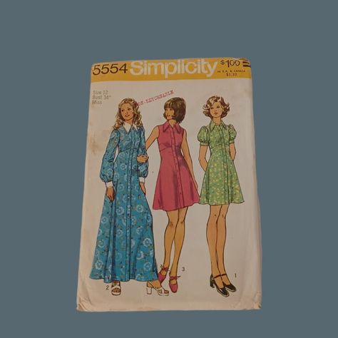 Simplicity Other | Simplicity 5554 1973 Dress Pattern Vintage Sewing Retro Size 12 | Color: White | Size: Os 1970s Patterns, Diy Womens Clothes, Dress Pattern Vintage, 70s Patterns, Unique Sewing Patterns, Simple Dress Pattern, Evening Dress Patterns, 1970s Sewing Patterns, Brady Bunch