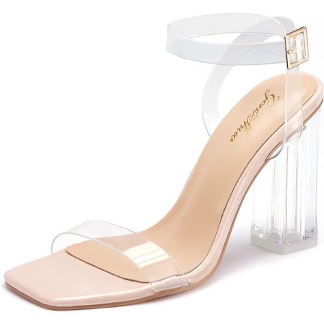 Genshuo Clear Chunky Block Heels For Women Transparent Square Toe, Ankle Strap Sandals 4 Inch Open Toe Strappy High Heeld Dress Party Holiday Shoes Nude Size 6 New Ltem Details Of The Product Material Of The Sole: Rubber Exterior Material: Polyurethane (Pu) Type Of Closure: Buckle About This Article: (Thick Transparent Heels): Transparent Sandals With Square Heels Meal Approximately 3.9 Inches (Approximately 4 Inches). Design Of Transparent Heels With Transparent Straps: This Thick Sandal Featur Bridesmaids Shoes Clear, Pink Clear Heels, Transparent Heels Sandals, Heels Transparent, Transparent Sandals, Clear High Heels, High Heels Classy, Square Heels, Clear Block Heels