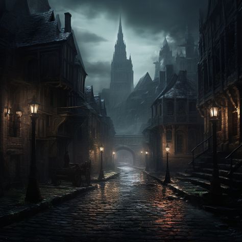 Neo Victorian Aesthetic, Victorian City Fantasy Art, Dark Historical Aesthetic, Victorian Environment Concept Art, Victorian Street Scene, Urban Fantasy Setting, Dark Fantasy City Art, Victorian City Concept Art, Victorian Fantasy City