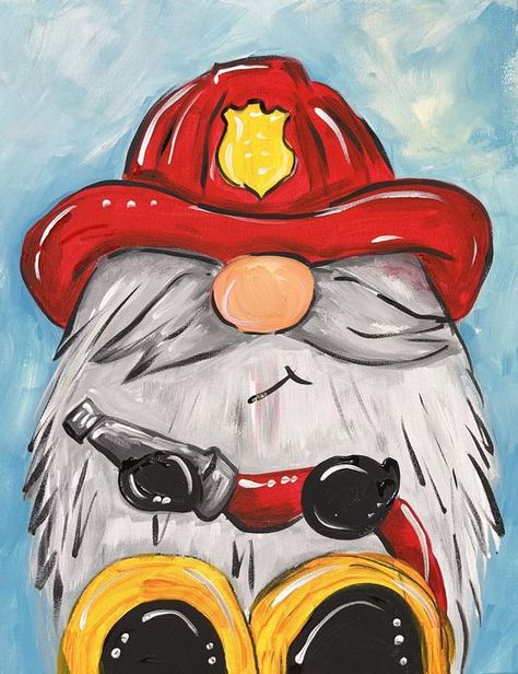 Heroic Fun: Firefighter Gnome DIY Painting Kit Ignite your creativity with our Firefighter Gnome DIY Painting Kit! Perfect for artists of all ages and skill levels, this kit allows you to paint an adorable gnome dressed as a brave firefighter. Celebrate the heroic spirit and add a touch of whimsy to your art collection with this delightful project. Each In Home Paint Party Kit come with: Step-by-step instructional YouTube video 11×14 Flat Canvas Panel with image pre-drawn. Paint Brushes & Paints Apron Paper towel *you will need water cups to rinse brushes and a paper plate to put paint on. It’s as easy as opening a box and setting everything up! *PERSONAL USE ONLY! PAINTINGS ARE COPYRIGHTED TO ARTIST. YOU MAY NOT USE THESE FOR PROFIT OR TO TEACH PAINT PARTIES WITH THAT MAKE A PROFIT. Gnome Painting Ideas, Christmas Gnomes Painting, Firefighter Painting, Painting Gnomes, Gnome Paintings, Painted Gnomes, Gnome Painting, Gnome Diy, Gnome Images