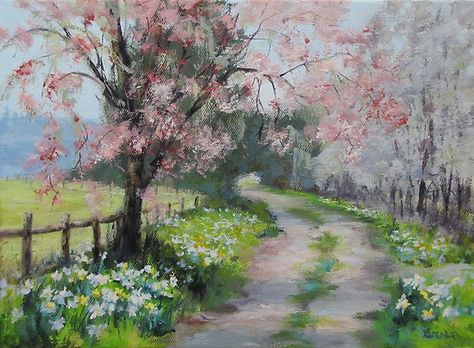 landscaps and people paintings | ... › Portfolio › Original Acrylic Landscape Painting - Spring Walk Spring Walk, Spring Scenery, Pastel Sec, Acrylic Landscape, Landscape Paintings Acrylic, Spring Landscape, Landscape Art Painting, Tableau Art, Spring Painting