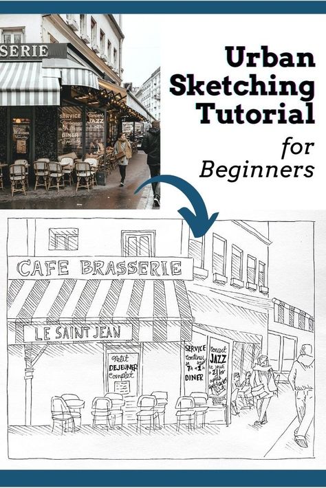 Sketching Buildings For Beginners, Urban Sketching For Beginners, Learn Urban Sketching, Urban Ink Sketch, Urban Sketch Tutorial, Sketching And Watercolor, Urban Sketchers Beginner, Urban Sketching Beginner How To Draw, Drawing City Buildings