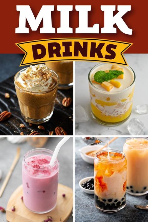 Why drink a plain glass of milk when you can indulge in these delectable milk drinks? From mango and banana to something spiced, they're beyond delicious! Drinks With Sweetened Condensed Milk, Cold Milk Drinks, Dessert Drinks Nonalcoholic, Easy Drink Recipes Nonalcoholic, Milk Drink Recipes, Milky Drinks, Milk Drinks, Bubble Tea Boba, Drink Recipes Nonalcoholic