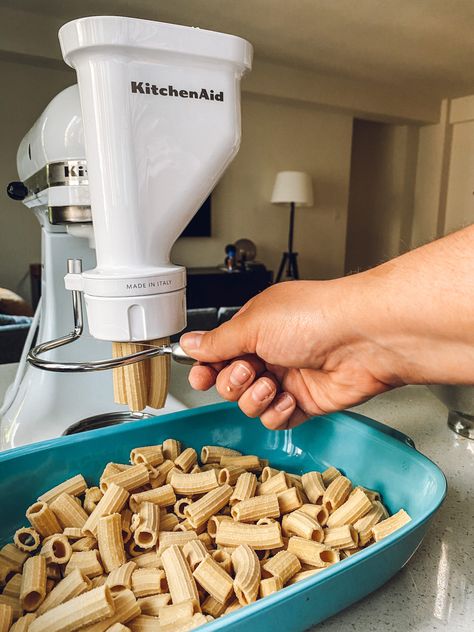 LAZY VODKA SAUCE & THE KITCHEN AID PASTA PRESS REVIEW | MADDY GUTIERREZ Pasta Extruder Recipes, Kitchenaid Pasta Attachment Recipes, Kitchenaid Pasta Recipe, Kitchenaid Pasta Press, Kitchen Aid Pasta, Kitchenaid Pasta Maker, Pasta Extruder, Pasta Press, Easy Homemade Pasta