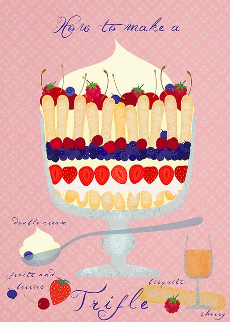 an other illustrated recipe @ Elisandra Dessert Illustration, Dessert Aux Fruits, Trifle Recipe, Illustration Food, Food Drawing, Limited Edition Art Print, Trifle, Christmas Countdown, Food Illustrations