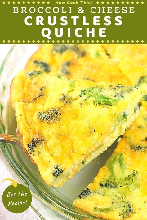 This easy Broccoli and Cheese Crustless Quiche can be enjoyed for breakfast, brunch, lunch or as a meatless dinner, and it's so delicious that you'll never even miss the crust. Plus, no crust means fewer calories and carbs! Get the recipe and give it a try! Broccoli Cheese Quiche Crustless, Crustless Quiche Broccoli Cheese, Broccoli And Cheese Quiche Easy, Easy Crust Less Quiche, Quiche Recipes Easy No Crust, Crustless Broccoli Cheddar Quiche, Broccoli Quiche Recipes Easy Crustless, No Crust Quiche Recipes Easy, Broccoli Cheese Quiche Recipes