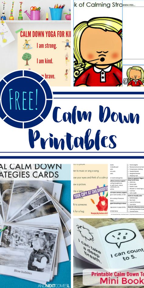 Here are FREE calm down printables that are effective in teaching and providing kids with the necessary skills to calm down. Print these out, keep them in your purse, hang them on a wall, stick them to the fridge, and you will notice a difference. Calm Down Printables, Calm Down Cards, Calm Down Box, Calm Down Kit, Conscious Discipline, Calming Techniques, Calm Down Corner, Calming Strategies, Parenting Classes