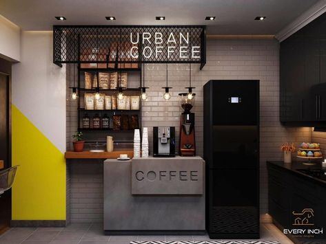 Commercial Office Kitchenette, Office Coffee Corner Ideas, Coffe Corners Ideas For Office, Modern Office Coffee Station Ideas, Coffee Station Office Design, Coffee Corner Office Interior Design, Industrial Coffee Station, Work Kitchenette Ideas, Self Service Coffee Station