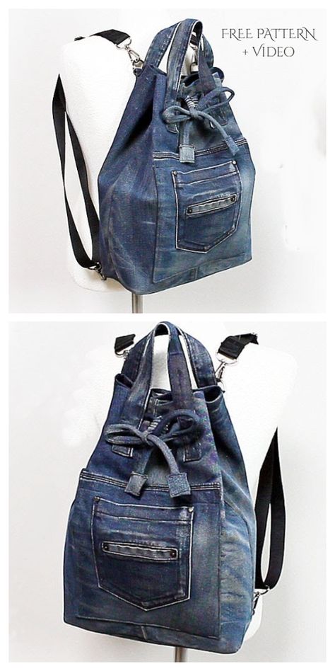 DIY Jean Backpack Free Sewing Patterns | Fabric Art DIY Diy Backpack Pattern, Artisanats Denim, Fabric Art Diy, Mochila Jeans, Backpack Pattern Sewing, Denim Bag Diy, Denim Bag Patterns, Jean Purses, Denim Crafts Diy