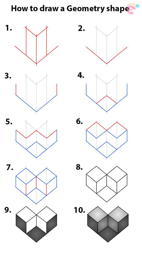 Shape Drawings Art, 3d Geometric Shapes Drawing, 3d Shapes Drawing, Practice Drawing Shapes, Isometric Drawing Exercises, Shape Drawing, How To Draw 3d, Geometric Shapes Drawing, Numbers Typography