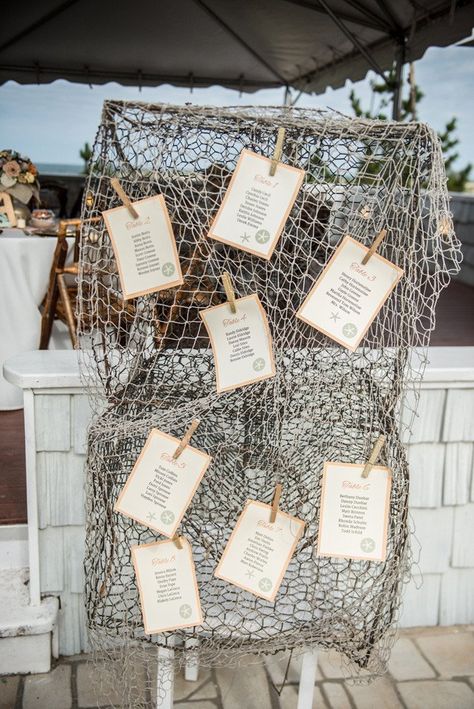 18 Nautical Wedding Ideas You Need If You're Getting Married by the Water - fishing net seating chart  {Daniel Pullen Photography} Nautical Wedding Ideas, Nautical Wedding Favors, Beach Wedding Decorations Reception, Wedding Favor Table, Nautical Wedding Theme, Reception Seating, Wedding Favors Cheap, Carolina Beach, Beach Wedding Favors