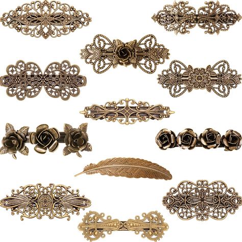 PRICES MAY VARY. What you get: totally 12 pieces vintage metal hair clips in package, each has its own characteristics, can be matched with different dresses and hairstyles Retro and elegant: our bronze hair barrettes have various styles, you can find such beautiful designs as rose flower, feather, vine, crown and other flower styles, look vintage and pretty, can make your dress up full of chic and charming feeling Durable material: these hair barrettes are made of alloy material with fine craft Bronze Accessories, Cheap Hair Accessories, Bronze Hair, Minimalist Hair, Vintage Hair Clips, Feather Hair Clips, Hair Clamps, Vintage Hair Accessories, Bridal Hair Clip