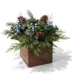 #LLBean: Green Tartan Fir Centerpiece Holiday Centerpieces For Tables, Vintage Book Centerpiece, Tartan Christmas Decorations, Birch Centerpieces, Winter Floral Arrangements, Book Centerpieces, Tartan Ribbon, Green Centerpieces, Winter Centerpieces