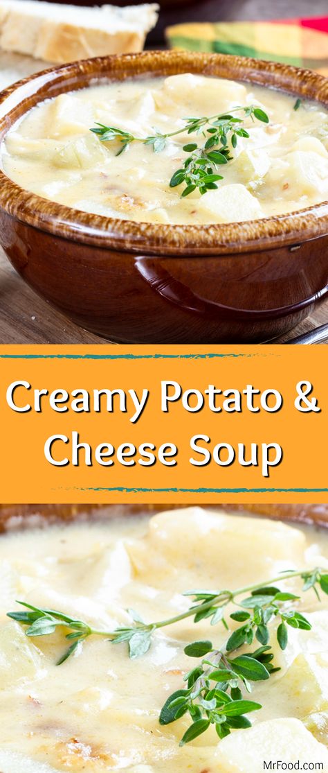 One of the reasons we love this creamy potato soup recipe, well, besides the fact that it's fill-you-up good, is that we can change up the variety of cheese every time we make it. That way, this ooey gooey Creamy Potato & Cheese Soup ends up with a new personality that you're going to love every time! Try a bunch of your favorite cheeses and let us know which one you like the best. Easy Creamy Potato Soup Recipe, Easy Creamy Potato Soup, Creamy Potato Soup Recipe, Loaded Potato Soup, Creamy Potato Soup, Loaded Potato, Easy Soup, Potato Soup Recipe, Soup Dinner