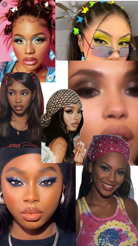 Maquillaje Club Culture Makeup, 2000 Inspired Makeup, Early 2000 Makeup Look, 90s Rnb Makeup, 2000s Party Makeup, Annee 90 Outfit, 2000s Fashion Makeup, 2010 Makeup Looks, 90s Hip Hop Makeup