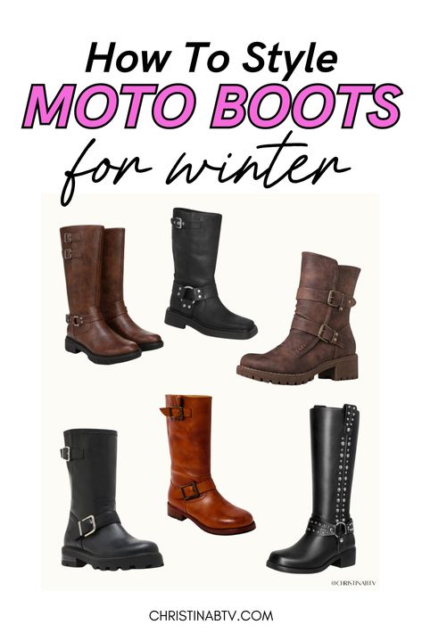 Stay stylish and warm this season with the ultimate guide to Women's Shoes for winter. Moto Boots are a staple for achieving that edgy winter look. Whether you’re dressing up or down, this Women's Winter Outfit guide will show you how to style moto boots effortlessly, from casual days to nights out. Find your perfect look for winter 2024. Winter Boots Women Outfits, Winter Outfit Guide, Women's Winter Outfit, Moto Boots Outfit, Biker Boots Outfit, Boots Outfit For Women, Motorcycle Boots Outfit, Edgy Boots, Cold Weather Shoes