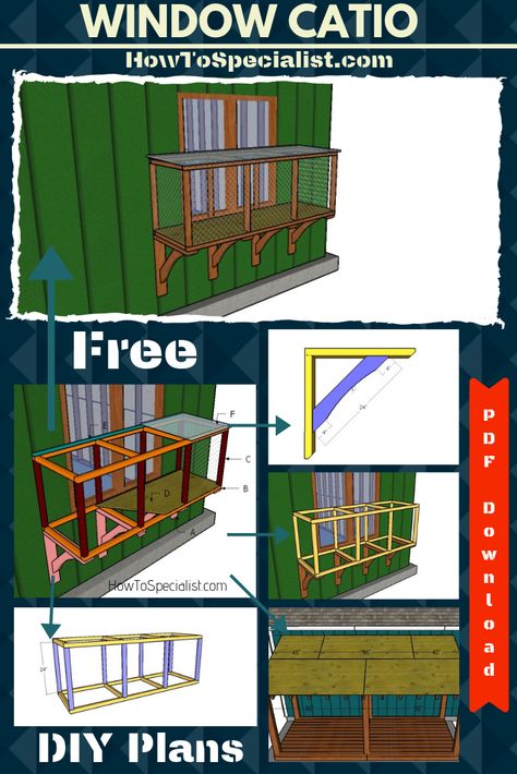 Easy to follow plans for you to build a simple catio for your window. The plans come with step by step instructions, diagrams and a FULL cut / shopping list. PDF download and Print friendly. #cat #catio #windowcatio Catio Plans Diy Easy, Window Catio Ideas For Cats Outdoor, Diy Catios For Cats Window, Simple Catio Plans, Catios For Cats Window, Window Catio, Cat Patios, Cat House Design, Cat Catio