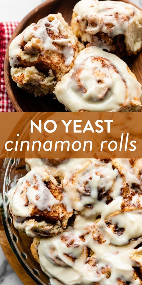 Cinnamon Rolls Without Yeast, Yeast Cinnamon Rolls, No Yeast Cinnamon Rolls, Homemade Cinnamon Rolls Easy, Rolls Recipe Easy, Quick Cinnamon Rolls, Easy Cinnamon Rolls Recipe, Cinnamon Bun Recipe, Rolls Homemade