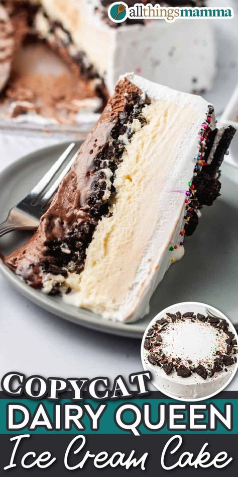 If you love Dairy Queen Ice Cream Cake, but you’re looking to save some money, this recipe is for you! My Copycat Dairy Queen Ice Cream Cake nails that authentic DQ flavor, but this frozen cake is much cheaper to make at home. I've Cream Cake Recipe, M&m Ice Cream Cake, Layered Ice Cream Desserts, Mud Pie Ice Cream Cake, Hot Cocoa Ice Cream Cake, Ice Cream Cake Dairy Queen, Best Ice Cream Cake Recipe, Cake Ice Cream Cones, Ice Cream Desserts Recipes