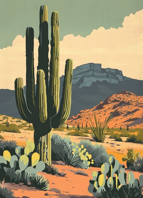 💡✨Travel Wall Art with Midjourney Prompts - Tap the Link in my Bio🚨🔗 Desert Animal Art, Desert Drawing, Jesus Christ Illustration, Cactus Drawing, Desert Art, Desert Painting, Southwest Art, Plant Painting, Impasto Painting