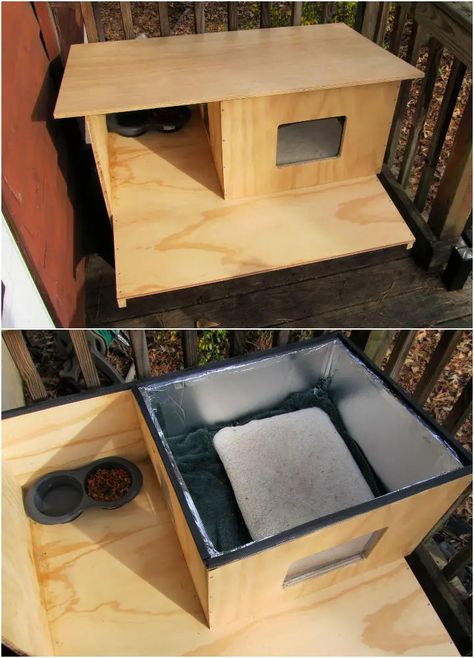 Outdoor Cat House Plans, Cat House Outdoor Winter, Outdoor Cat House Diy, Outside Cat Shelter, Katt Hus, Insulated Cat House, Heated Cat House, Outside Cat House, Cat House Plans