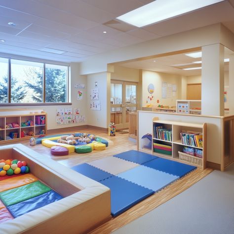 10 Best Decoration Tips for Daycare Setup - Deco Universe In Home Daycare Basement, Daycare Center Infant Room Ideas, Childcare Center Lobby, Daycare Astethic, Cute Daycare Rooms, Daycare Nap Room, Holistic Daycare, Kids Classroom Design, Toddler Classroom Layout