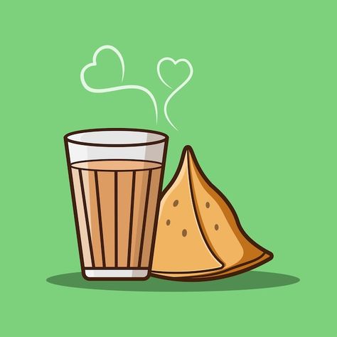 Chai Samosa Illustration, Chai Samosa Photography, Indian Chai Photography, Samosa Wallpaper, Chai Art Illustration, Chai Cartoon, Tea Cute Drawing, Chai Illustration Indian, Chai Drawings