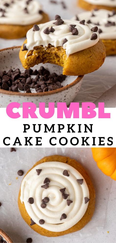 Crumbl Pumpkin Chocolate Chip, Pumpkin Cake Cookies, Crumbl Copycat, Thick Cookies, Crumble Cookie Recipe, Crumble Cookie, Crumbl Cookies, Pumpkin Chocolate Chip Cookies, Gourmet Cookies