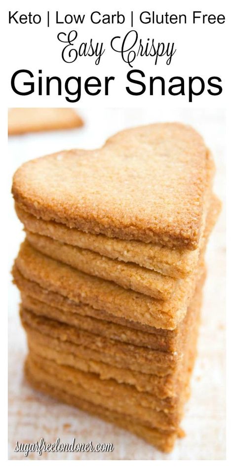 These keto ginger cookies are crispy and buttery with a gorgeous spicy kick. Learn how to make sugar free gingerbread cookies in less than 30 minutes! A great gluten free and low carb dessert or snack. #gingerbread #ketocookies #sugarfreecookies #christmascookies Keto Crispy Cookies, Sugar Free Gingerbread Cookies, Keto Ginger Cookies, Sugar Free Gingerbread, Keto Bakes, Cookies With Almond Flour, Dolce Poche Calorie, Icebox Cookies, Postre Keto