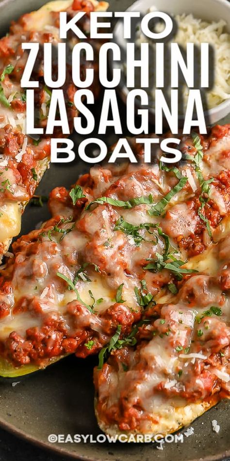 These cheesy Keto Zucchini Lasagna Boats are fun and easy to make. With ground beef meat sauce and 3 types of cheese stuffed into zucchini boats, who needs pasta anyway? #easylowcarb #zucchinilasagnaboats #ketozucchiniboats #entree #recipe #lowcarb #keto #easy #healthy #withgroundbeef #cheesy #boatdishes #delish Zucchini Lasagna Boats, Chakra Foods, Keto Zucchini Lasagna, Lasagna Boats, Keto Vegetables, Zucchini Boat Recipes, Stuffed Zucchini Boats, Green Zucchini, Keto Zucchini