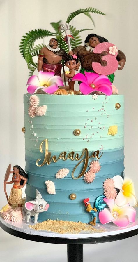 Cake For 70th Birthday, Pretty Cake Designs, Moana Birthday Party Cake, Pool Birthday Cakes, Moana Birthday Decorations, Princess Theme Cake, Moana Birthday Cake, Moana Birthday Party Theme, Festa Moana Baby