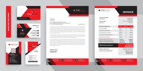 Black and Red Modern Business  Stationery Template Set Free Letterhead Templates, Company Letterhead Template, Company Letterhead, Corporate Stationery, Invoice Design, Corporate Brochure Design, Logo Design Free Templates, Naming Your Business, Letterhead Template